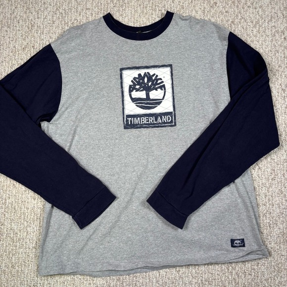 Timberland Men's 3X Gray Blue Long Sleeve Logo T-Shirt Top Cotton Work Fall Warm - Picture 1 of 4